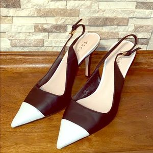 Escada Black and White Pointed Slingback Heels